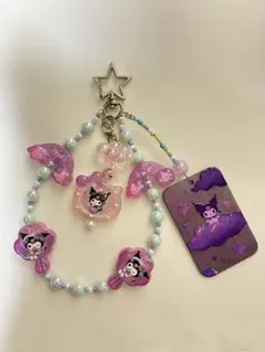 紫の可愛いハンドメイド モチーフ ストラップ