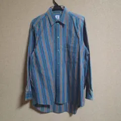 青とオレンジのストライプ長袖シャツ