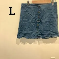 海外古着✨️青いデニム風【L】ミニスカート デニム おしゃれ 短め レディース