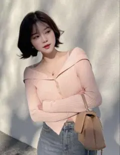 オフショルダーリブニットセーター　シーイン　S