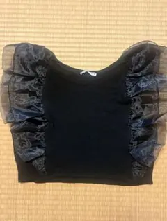 zaraフリル付きノースリーブトップス L ブラック