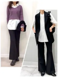 ★美品★レディースGU ストレッチフレアパンツsizeM BLK