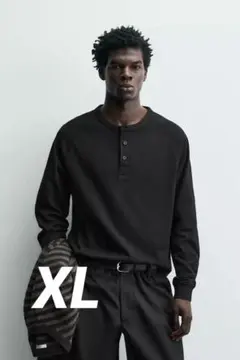 ZARA ヘンリーネックTシャツ XL 新品 ブラック 長袖のサムネイル