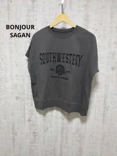 BONJOUR SAGAN ロゴプリント 半袖カットソー チャコールグレー Fのサムネイル