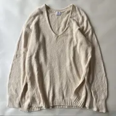 【美品】グリーンレーベル　コットン　ローピンクＶネックニット　オフホワイト