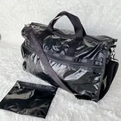 レスポートサック　大容量　2WAY 旅行バッグ　ポーチ付き　ブラック　エナメル調