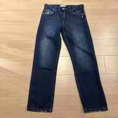 ZARA ストレートフィットデニムパンツ 152cm ダークブルー　ダメージ