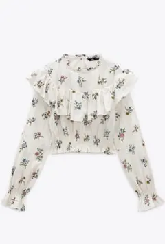 新品未使用 タグ付き ZARA ザラ 花柄 フリル クロップド ブラウス