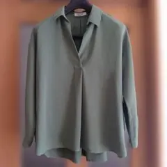 Right-on★オリーブグリーン Vネックオーバーサイズ長袖シャツ★Mサイズ