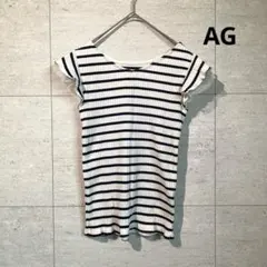 AG by aquagir レーススリーブ リブ編みストライプ半袖Tシャツ M