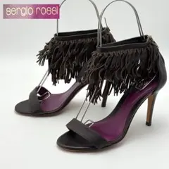 美品 セルジオロッシ カットワーク レザーサンダル 24.5 黒 本革 ミュール 美品 セルジオロッシ カットワーク レザーサンダル 24.5 黒 本革