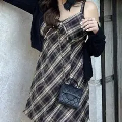 チェック柄キャミワンピース ブラック