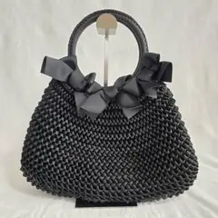極美品✨️　エムズグレイシー　 ハンドバッグ　リボン　テープ編みバッグ　黒