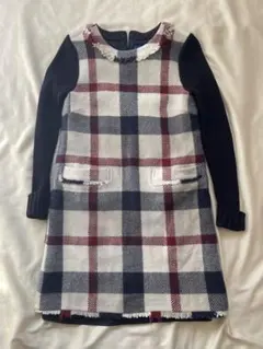 クレストブリッジ チェックニット 袖コンビワンピース