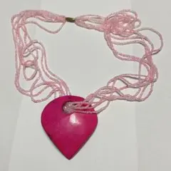 海外購入 ビーズネックレス ハート ピンク 大ぶり 個性的 一点物 レディース