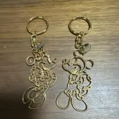 ミッキーマウス・ミニーマウス金色キーホルダーセット