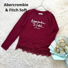 アバクロンビー&フィッチ◆長袖カットソー　裾レース(M)レッド　クルーネック