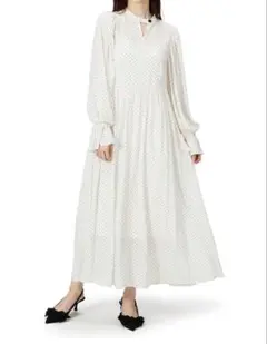 SNIDEL ボリュームショルダー ロングワンピース ドット柄 長袖 0サイズ