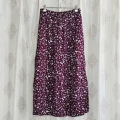 studio CLIP フレアスカート Mサイズ 花柄 パープル ロング丈
