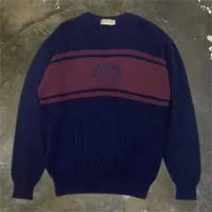 ★90s Burberrys ケーブル編み セーター L ネイビー×褐色のサムネイル