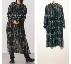 新品　ハンチ　洗える　シャツワンピース　総柄　シアー