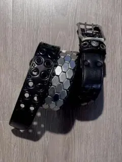 KMRii スタッズ装飾レザーベルト 中古・古着通販】KMRii (ケムリ) スタッズベルト ブラック×シルバー