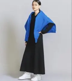 BEAUTY&YOUTH ブラックニットロングワンピース　ポロカラーリブ