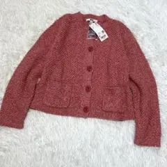あひる様専用★ユニクロ　ニットショートジャケット　M ピンク　綿　アクリル