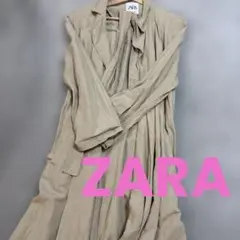 ZARA リネンベージュ ロングワンピース 長袖