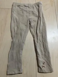 ベージュ レギンス クマ刺繍