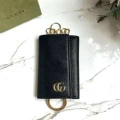 GUCCI キーケース 6連 GG マーモント ゴールド レザー ブラック