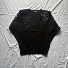 vintage ニットセーター ブラック 花柄 ビーズ刺繍 レトロ 古着