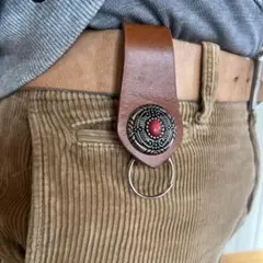 レザーベルトループ　キーリング コンチョ　サドルレザー　バイカー