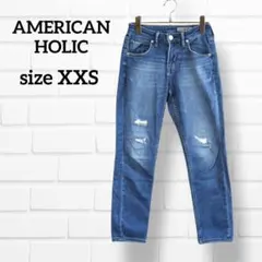 アメリカンホリック ダメージ加工 デニムパンツ ブルー ストレッチ ME092のサムネイル