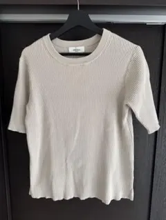 Mila Owen リブ編み 半袖トップス ベージュ