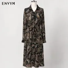 ENVYM ペイズリー柄 シアーロングシャツワンピース 紐ベルト付きのサムネイル