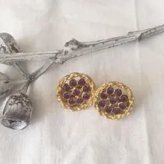 ヴィンテージ イヤリング クリップ式 パープル紫