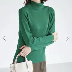 ロペピクニック　アンチピリングリブタートルニットプルオーバー　グリーン　38