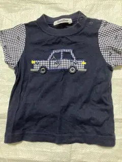 familiar 車刺繍 Tシャツ ネイビー　80