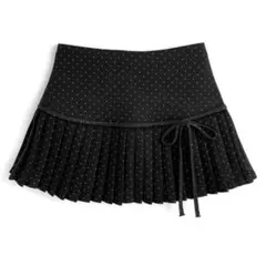 【即日発送】インパン裏地付きドット柄プリーツミニスカート[at2596]