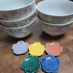 桜模様の陶器丼セット 5個