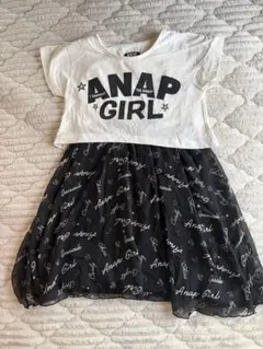 ANAP GIRL 半袖ワンピース ホワイト×ブラック Sサイズ　140cmのサムネイル