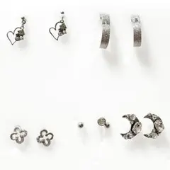 イヤリング　樹脂　ノンホールピアス　レディース　5点セット シルバー　まとめ売り