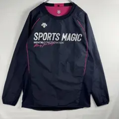 デサントプルオーバー 長袖 トレーニングシャツ M シルバープリント ネイビー