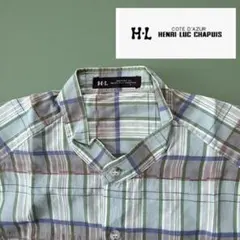 H.L. アッシュエル　スタンドカラー　半袖チェックシャツ グリーン系のサムネイル