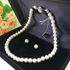 格安 新品未使用☆本貝パールネックレス＆ピアスセット⇔イヤリング変更可Йホワイト