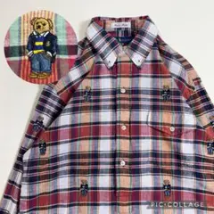 総刺繍 ポロベア ラルフローレン 総柄 チェックシャツ メンズM〜L相当