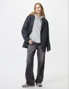 美品★ユニクロ　ワイドストレートジーンズ グレー　22サイズ