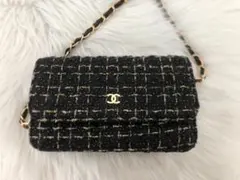 チェーン　ショルダーバッグ　ノベルティ　ツイード　ブラック　バッグ