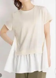 grove グローブ ペプラム レイヤー 半袖 カットソー ブラウス M